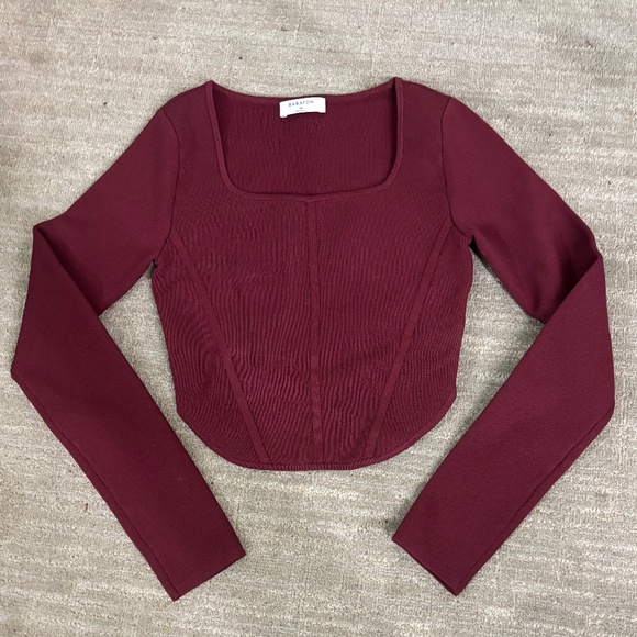 Aritzia Babaton Sculpt Knit Sweater Long Sleeve Top Burgundy, SZ XS - Picture 1 of 3